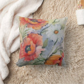 水彩赤いケシ装飾用クッション クッション (ブランケット)