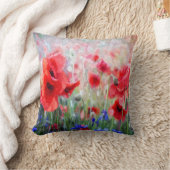 水彩赤いケシ クッション (ブランケット)