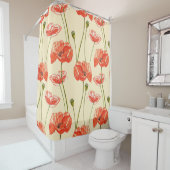 水彩赤いケシ。シームレスなパターン。ワイルドフル シャワーカーテン (インサイチュ)