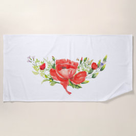 水彩赤いケシ ビーチタオル