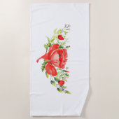 水彩赤いケシ ビーチタオル (正面)