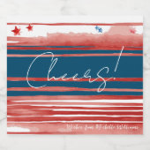 水彩赤いストライプ帯と青い帯 スパークリングワインラベル (シングルラベル)