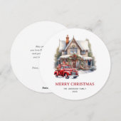 水彩赤いトラックハウスメリークリスマスカード シーズンカード (正面/裏面)