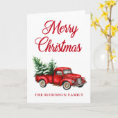 水彩赤いトラックメリークリスマスフォールディング カード (黄色い花)