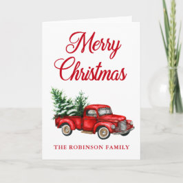 水彩赤いトラックメリークリスマスフォールディング カード