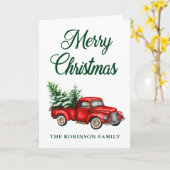 水彩赤いトラックメリークリスマスフォールド カード (黄色い花)