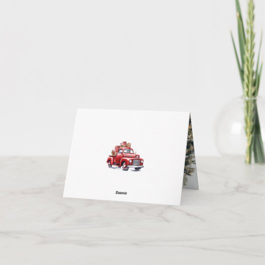 水彩赤いトラック写真メリークリスマス シーズンカード (裏面)