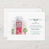 水彩赤いドア引っ越しました新しいアドレス移動 案内ポストカード (正面/裏面)