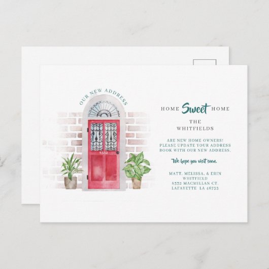水彩赤いドア引っ越しました新しいアドレス移動 案内ポストカード (正面/裏面)