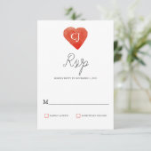 水彩赤いハートウェディングRSVPカード 出欠カード (スタンド正面)