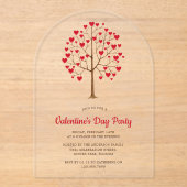 水彩赤いハートツリーバレンタインデーパーティー アクリル招待状 (正面)