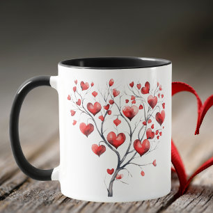 水彩赤いハートツリーバレンタインデー マグカップ