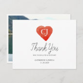水彩赤いハート結婚の写真サンキューカード サンキューカード (正面/裏面)