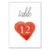 水彩赤いハート結婚の表番号カード テーブルナンバー (裏面)