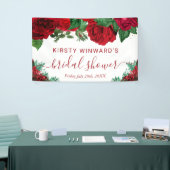 水彩赤いバラのウェディングシャワー歓迎 横断幕 (トレードショー)
