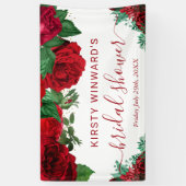 水彩赤いバラのウェルカムシャワー 横断幕 (縦)