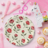 水彩赤いバラの紙皿 ペーパープレート (パーティー)