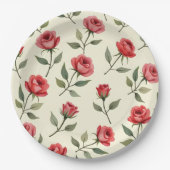 水彩赤いバラの紙皿 ペーパープレート (正面)