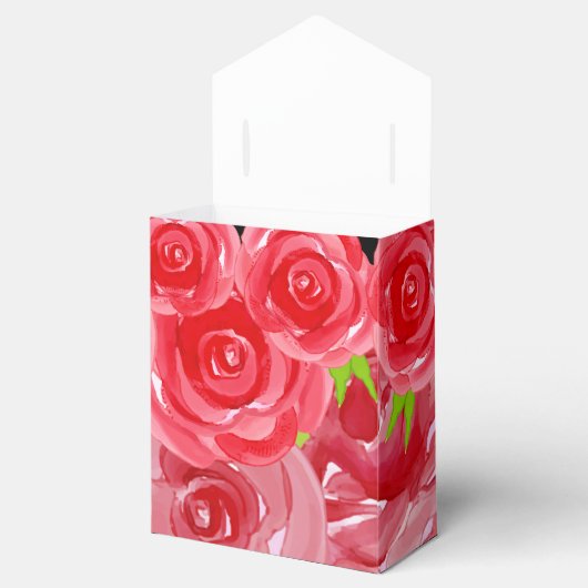 水彩赤いバラの花のテントスタイル フェイバーボックス (オープン)