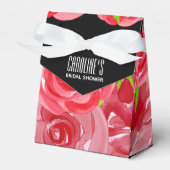 水彩赤いバラの花のテントスタイル フェイバーボックス (正面サイド)