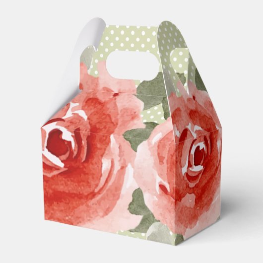 水彩赤いバラの花の切妻 フェイバーボックス (正面サイド)