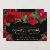 水彩赤いバラの21歳誕生日 招待状 (正面/裏面)