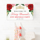 水彩赤いバラ歓迎バースデーパーティー 横断幕 (インサイチュ)