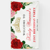 水彩赤いバラ歓迎バースデーパーティー 横断幕 (縦)