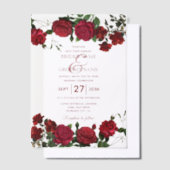 水彩赤いバラ結婚ズ・オーバーレイ結婚ズ ベラム紙招待状 (オフセット)