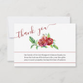 水彩赤いバラ葬儀 サンキューカード (正面)