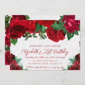 水彩赤いバラ21歳の誕生日 招待状 (正面/裏面)