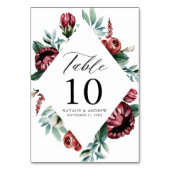 水彩赤いバラ&紫のフローラフレーム結婚ズ テーブルナンバー (裏面)