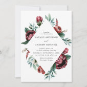 水彩赤いバラ&紫のフローラフレーム結婚ズ 招待状 (正面)