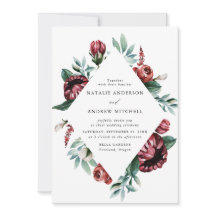 水彩赤いバラ&紫のフローラフレーム結婚ズ