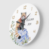 水彩赤いパンダキッズパーソナライズされた ラージ壁時計 (傾斜)