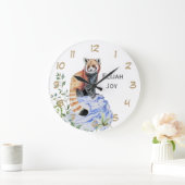 水彩赤いパンダキッズパーソナライズされた ラージ壁時計 (ホーム)