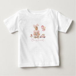 水彩赤いピンクのイチゴの女の子 ベリーTシャツ ベビーTシャツ