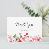 水彩赤いピンクのバラのブライダルシャワー サンキューカード (スタンド正面)