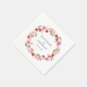 水彩赤いピンクのバラの花輪 名前 結婚式 スタンダードカクテルナプキン (角)