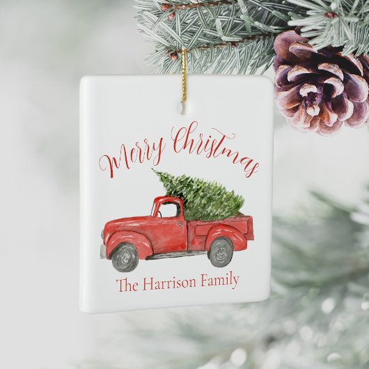 水彩赤いファームトラックセラミックオーナメント セラミックオーナメント