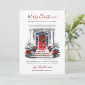 水彩赤いフロントドアメリークリスマス シーズンカード (スタンド正面)