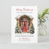 水彩赤いフロントドアメリークリスマス シーズンカード (スタンド正面)