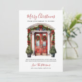 水彩赤いフロントドアメリークリスマス シーズンカード (スタンド正面)
