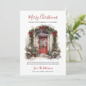 水彩赤いフロントドアメリークリスマス シーズンカード (スタンド正面)