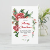 水彩赤いフローラベリーメリークリスマス シーズンカード (スタンド正面)