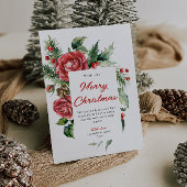 水彩赤いフローラベリーメリークリスマス シーズンカード