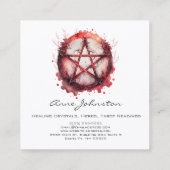 水彩赤いペンタグラムスクエアビジネスカード スクエア名刺 (裏面)