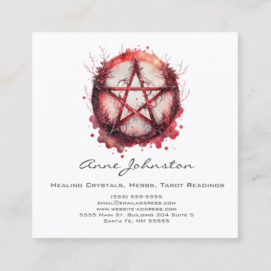 水彩赤いペンタグラムスクエアビジネスカード スクエア名刺 (裏面)