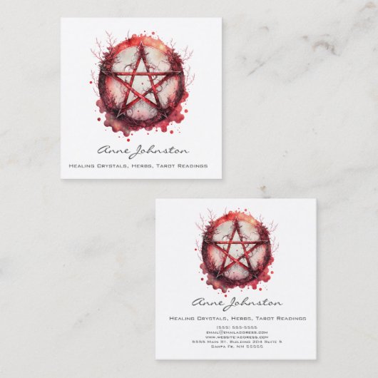 水彩赤いペンタグラムスクエアビジネスカード スクエア名刺 (正面/裏面)