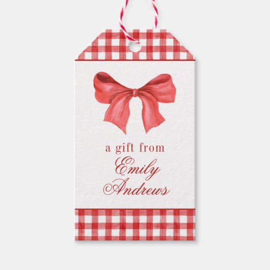 水彩赤いボウジンガム ギフトタグ (正面)